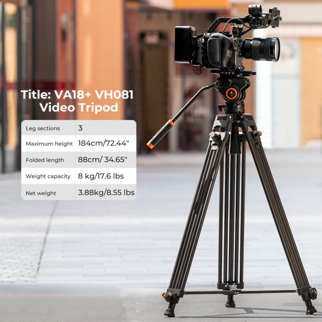 K&F Concept Aluminium Video tripod sa Fluidnom glavom 184cm 8kg KF09.121 - 6